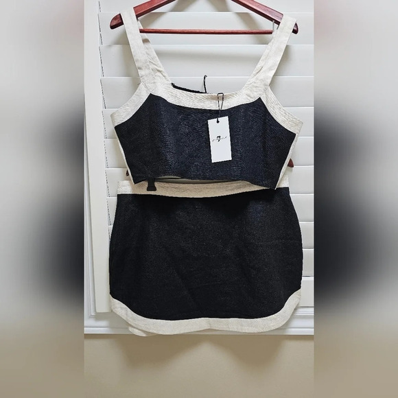 💯HOST PICK💯7 For All Mankind Colorblock Set Top Skirt Off White Black Linen XL - Picture 3 of 9